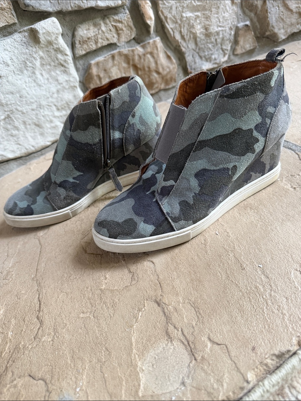 LINEA Paolo Camouflage Slip-On Wedge Sneakers - Camo Size 9